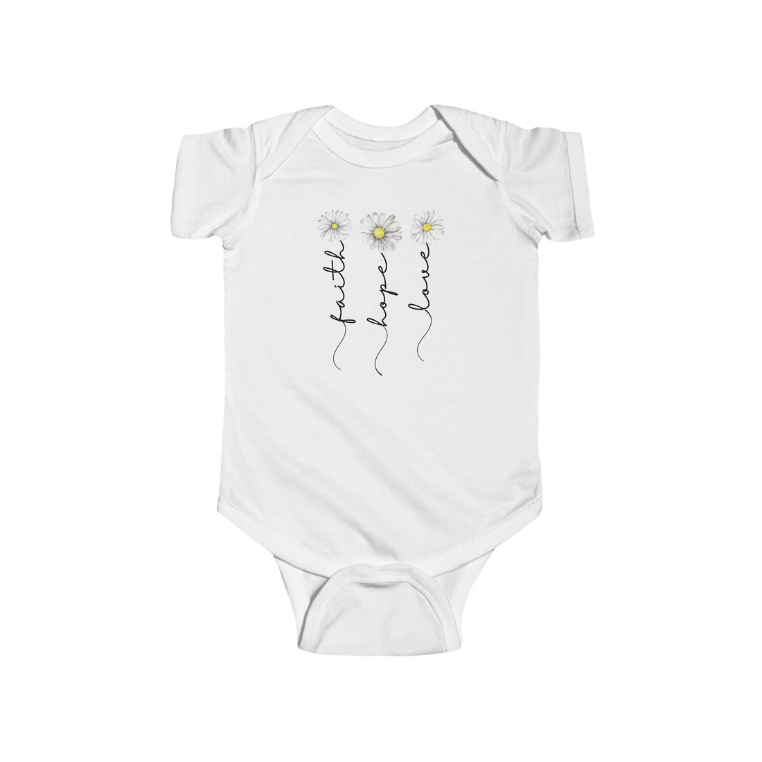 White Baby Onesie bodysuit Faith Hope Love Christian