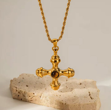 Pommee Cross Pendant Tiger Eye