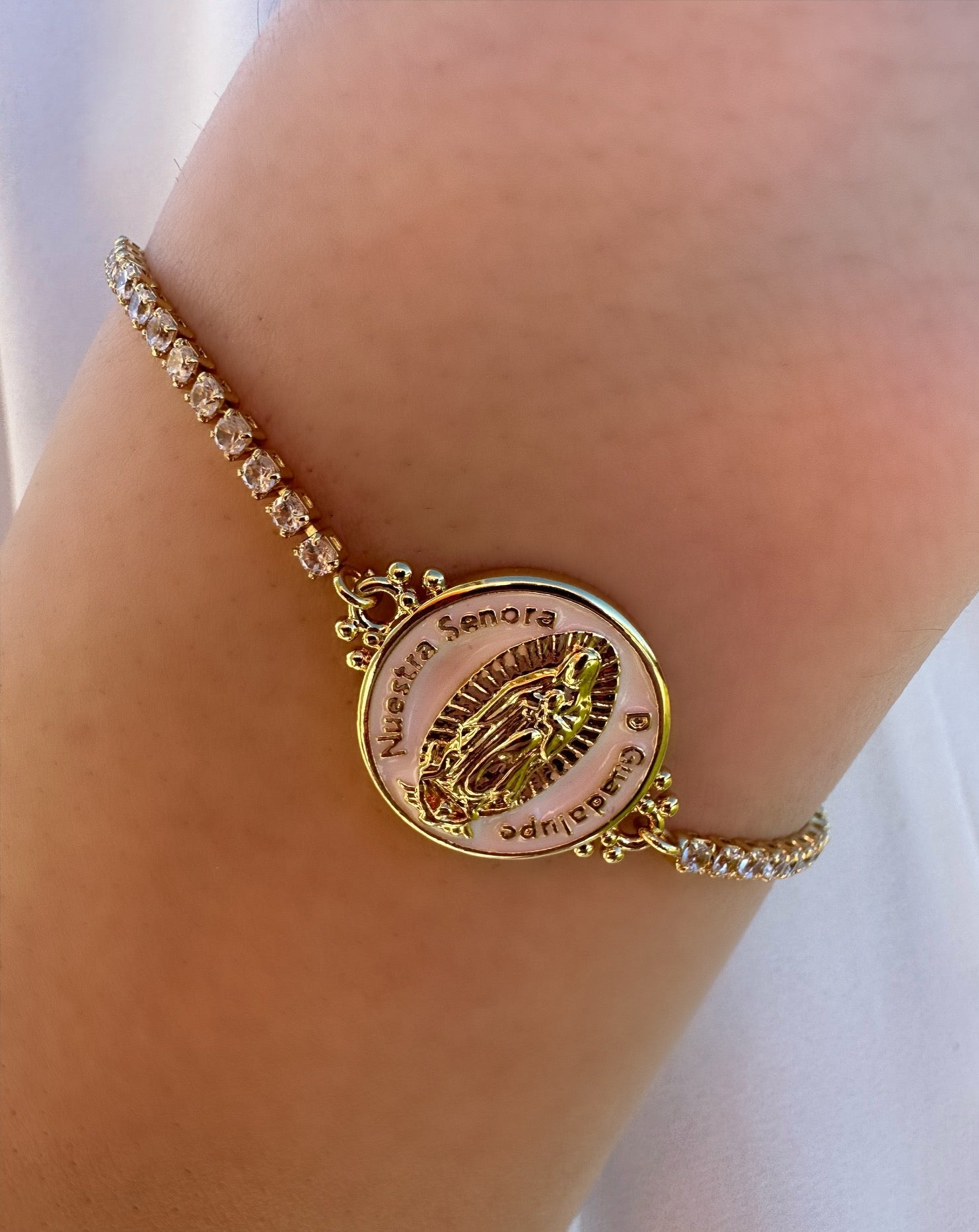 Mother Mary Crystal Pendant Adjustable Gold Bracelet, catholic jewelry, catholic necklace, catholic gifts, catholic gift, catholic bracelet