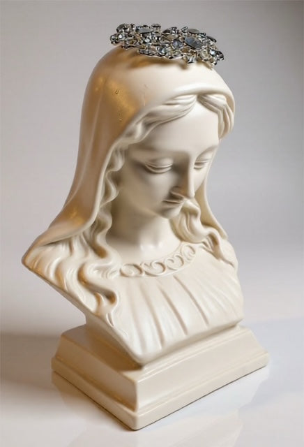 vintage virgin mary bust, mary figurine, porcelain mary statue, catholic gift, one of a kind mary, embellished mary, christian gifts, our lady of guadalupe, our lady of lourdes, our lady of fatima, catholic gift for her, baptism gift