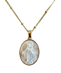 Virgin Mary Pendant Necklace with mother of pearl background and  oval shape Virgin Mary Pendant necklace, catholic jewelry, catholic necklace, catholic gifts, catholic gift