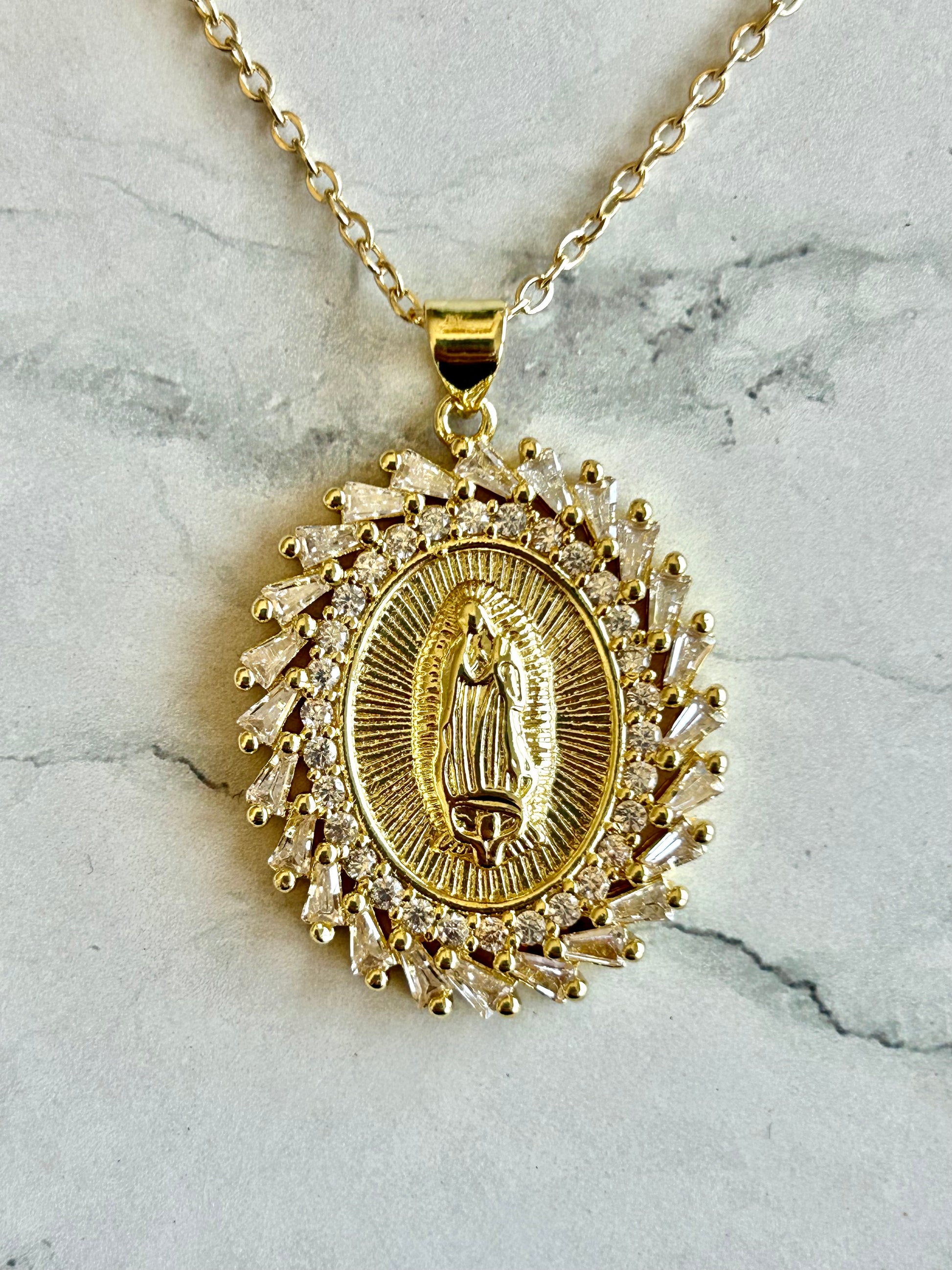 Mother Mary Crystal Pendant Necklace, catholic jewelry, catholic necklace, catholic gifts