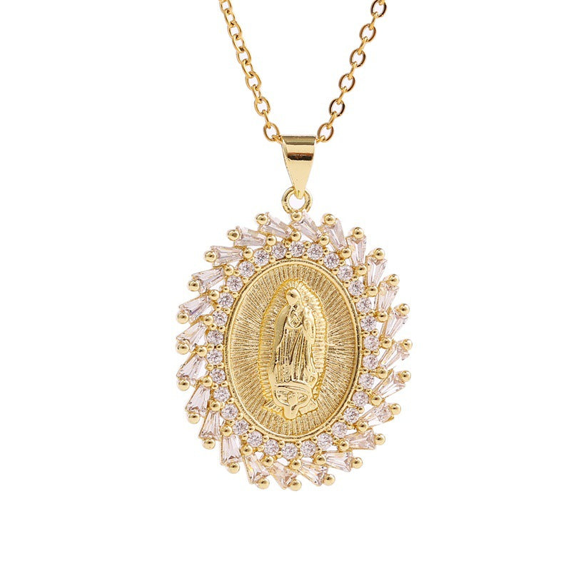 Cubic Zirconia Crystal Mother Mary Pendant Necklace, virgin mary necklace, mother mary necklace, gold diamond virgin mary necklace, virgin mary pendant, catholic gifts, christian gifts, bridal gift, protection necklace, our lady of guadalupe necklace, dainty mary necklace, christian jewelry, catholic jewelry, catholic necklace, christian necklace