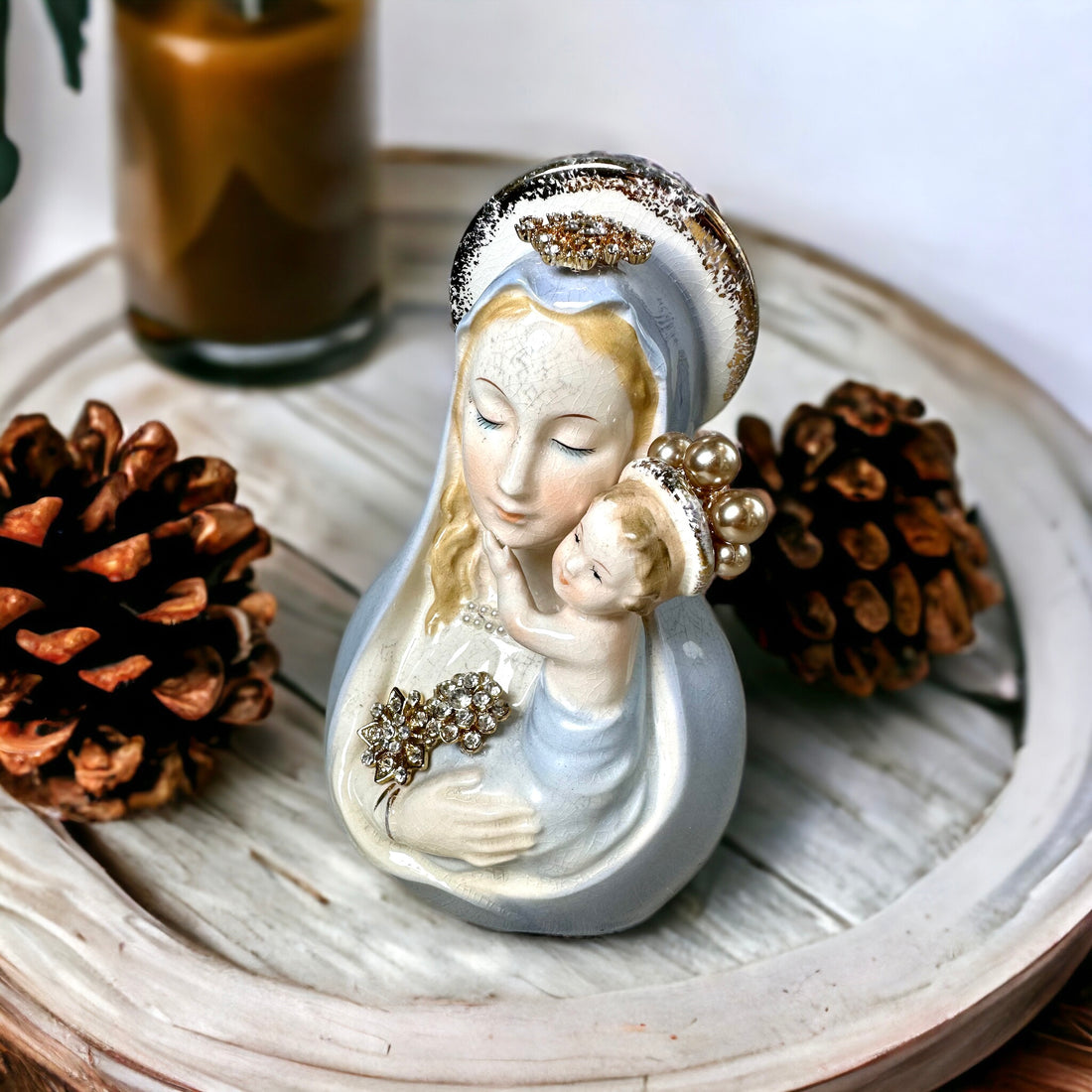 One Of A Kind Vintage Antique Virgin Mary Bust Figurine Vase Planter baby jesus figurine, mary figurine, porcelain virgin mary