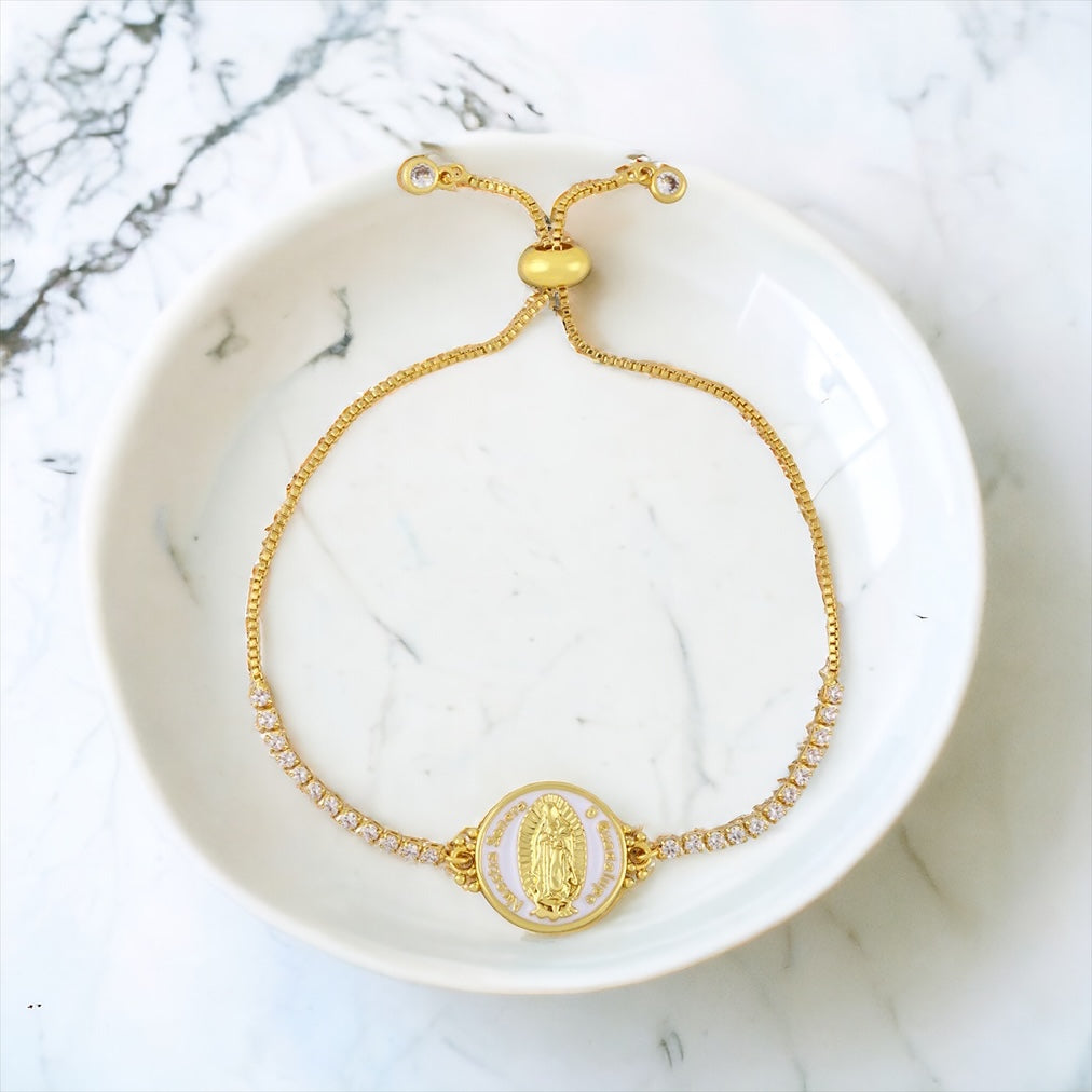 Mother Mary Crystal Pendant Adjustable Gold Bracelet, catholic jewelry, catholic necklace, catholic gifts, catholic gift, catholic bracelet