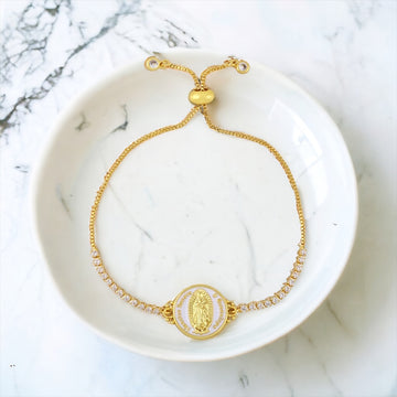 Mother Mary Crystal Pendant Adjustable Gold Bracelet, catholic jewelry, catholic necklace, catholic gifts, catholic gift, catholic bracelet