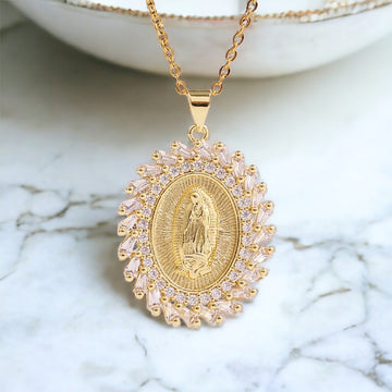 Crystal Mother Mary Pendant Necklace