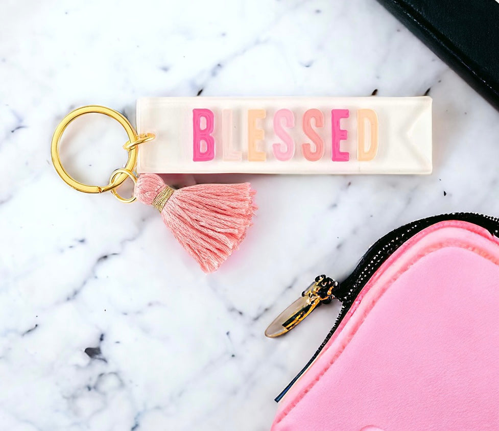 Blessed keychain, christian keychain, blessed keytag, pink keychain, acrylic keychain, tassle keychain, christian gifts, christian stocking stuffer, catholic gifts, catholic gifts for her, catholic gift, new driver gift
