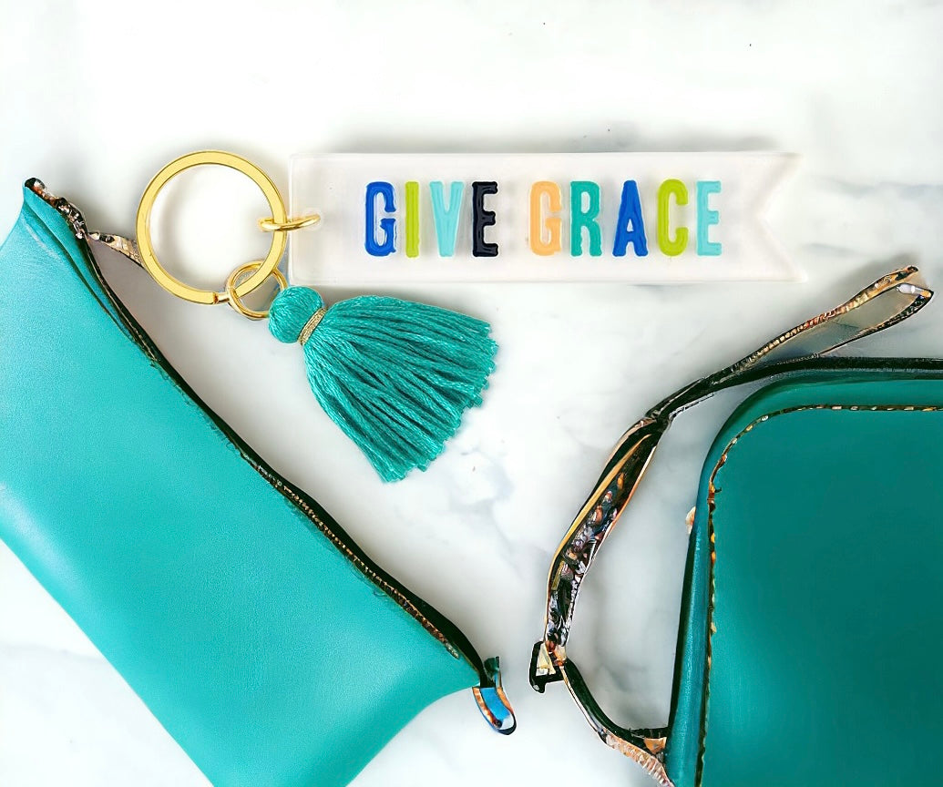 Give Grace keychain, Blessed keychain, christian keychain, blessed keytag, pink keychain, acrylic keychain, tassle keychain, christian gifts, christian stocking stuffer, catholic gifts, catholic gifts for her, catholic gift, new driver gift