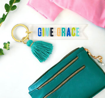 Give Grace keychain, Blessed keychain, christian keychain, blessed keytag, pink keychain, acrylic keychain, tassle keychain, christian gifts, christian stocking stuffer, catholic gifts, catholic gifts for her, catholic gift, new driver gift