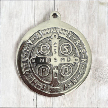 2 Sided St. Benedict Solid Pewter Wall Medallion (Small 4")