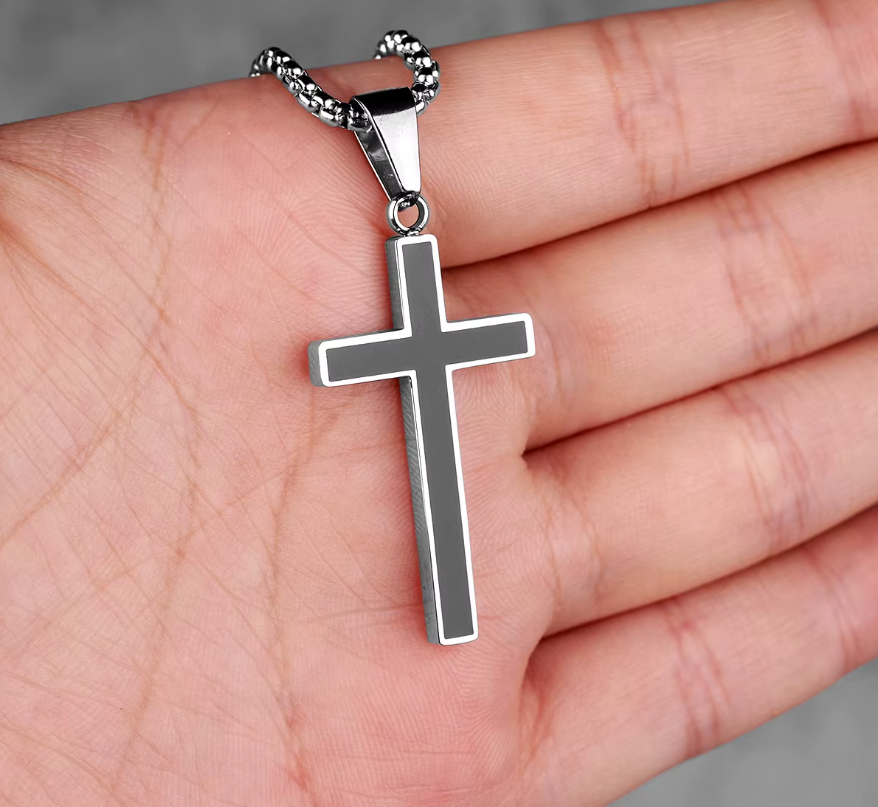 Men's Black Cross Pendant Necklace (Waterproof)