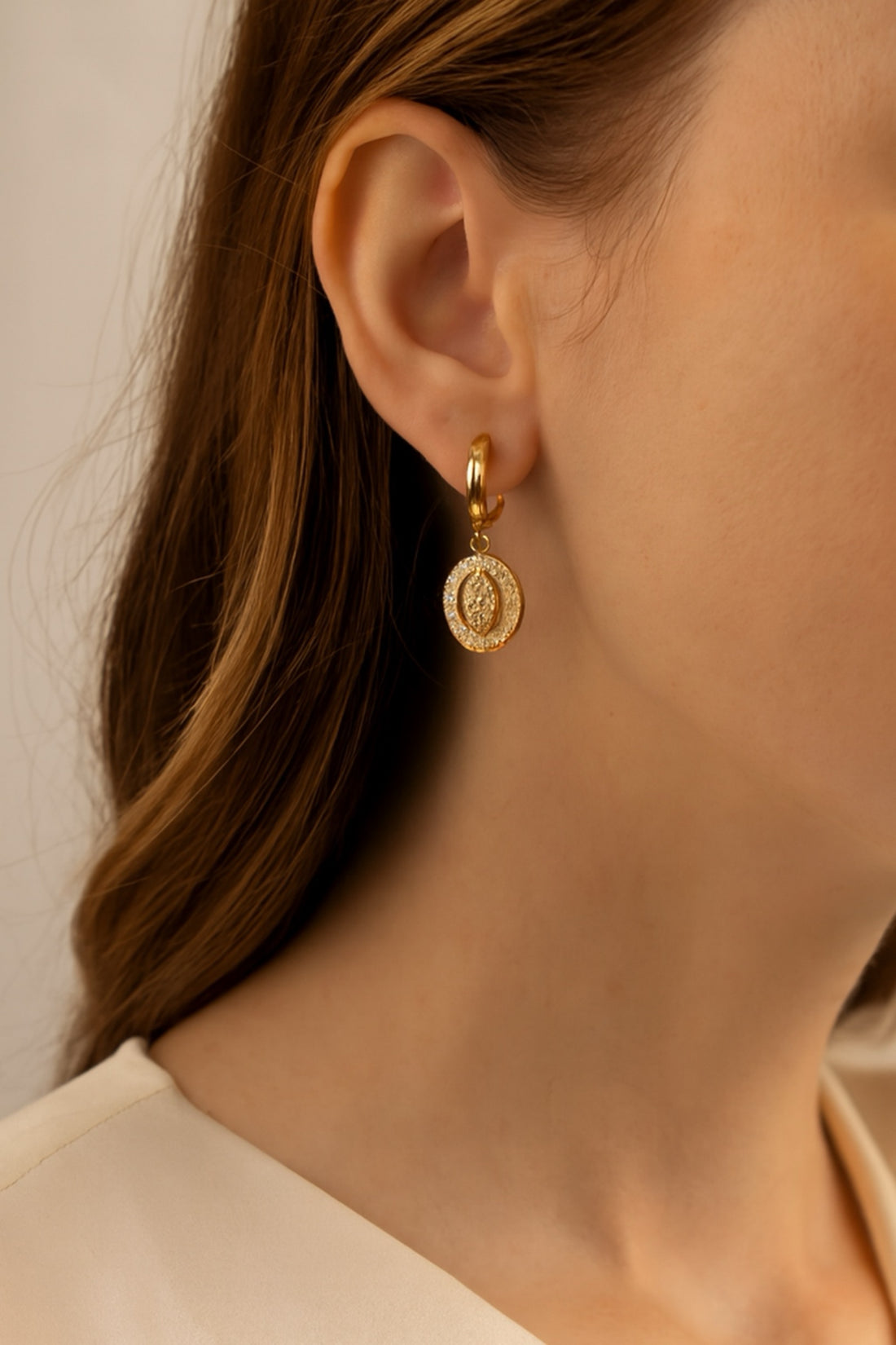 Virgin Mary Cubic Zirconia Huggie Earrings