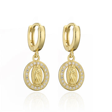 Virgin Mary Cubic Zirconia Huggie Earrings