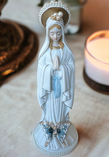 Vintage Virgin Mary Statue (One of a Kind), Our Lady of Betania Blue Butterfly