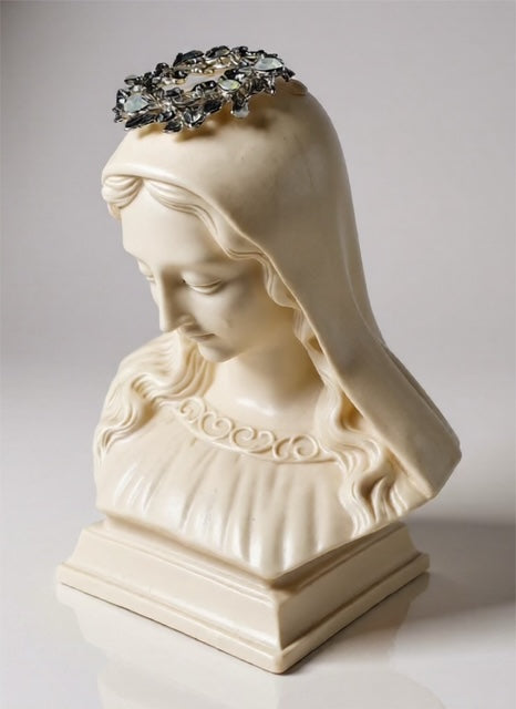 vintage virgin mary bust, mary figurine, porcelain mary statue, catholic gift, one of a kind mary, embellished mary, christian gifts, our lady of guadalupe, our lady of lourdes, our lady of fatima, catholic gift for her, baptism gift