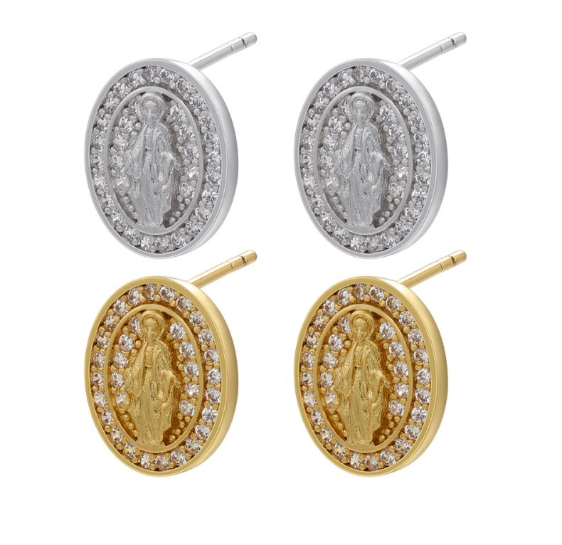 18K Dainty Stud Virgin Mary Earrings