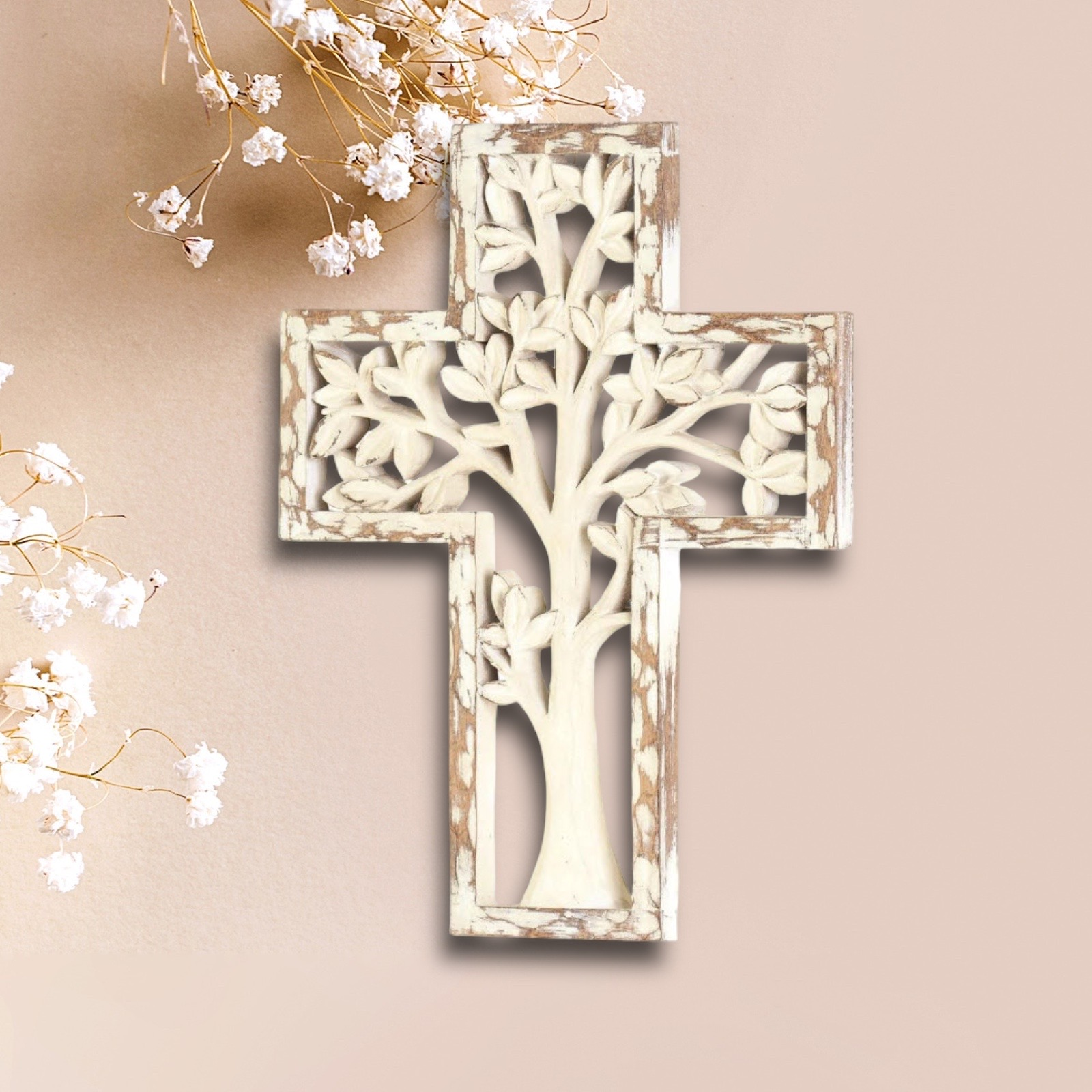 Tree of Life Rustic Painted Wall Cross