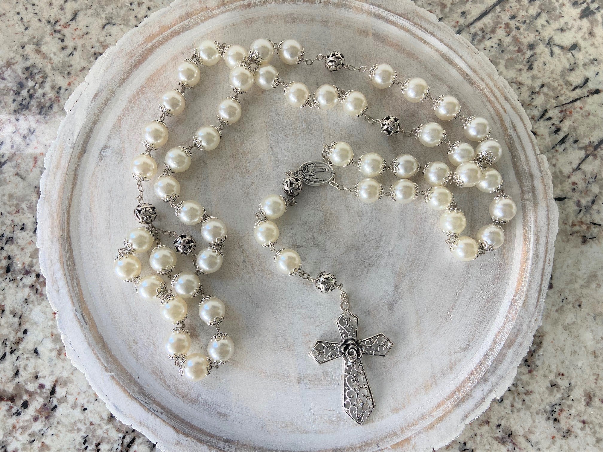 Wall Rosary pearl silver hanging rosary