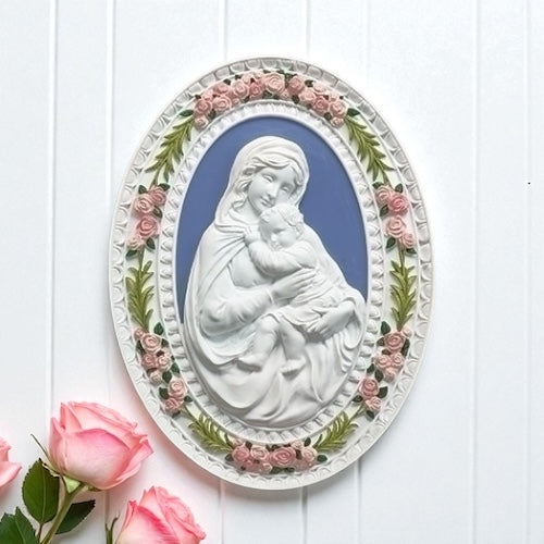 Della Robbia Madonna and child  wall plaque, catholic confirmation gift, first communion gift, christening gift catholic, catholic gifts,  virgin mary and child plaque art wall art statue, italian style mary artwork plaque wall art