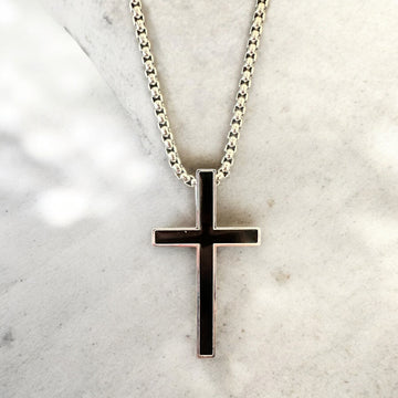 Men's Black Cross Pendant Necklace (Waterproof)