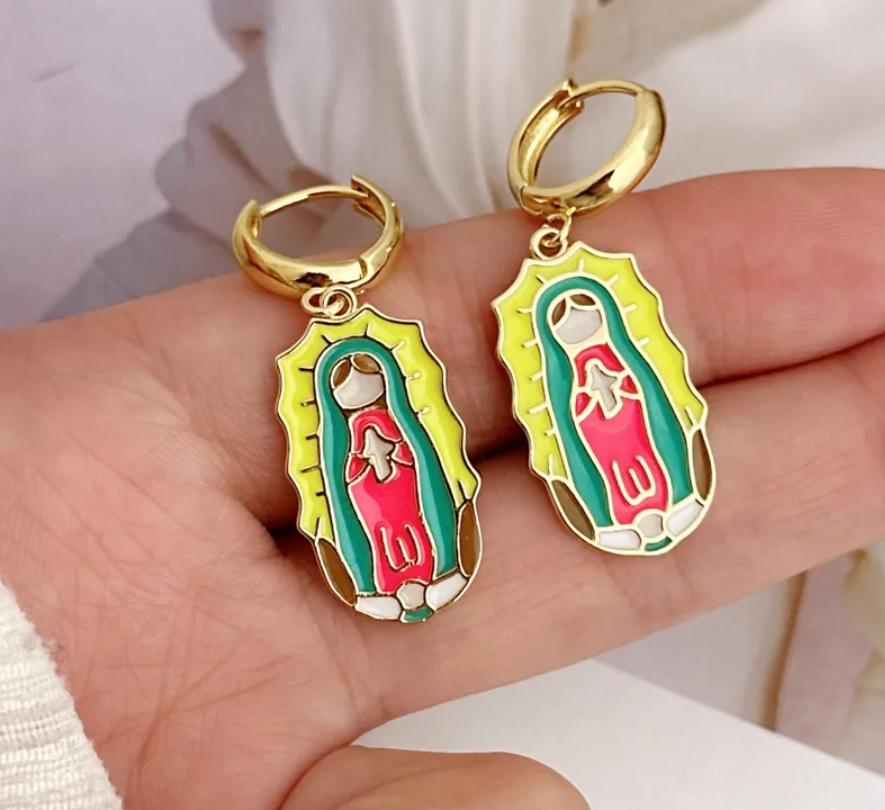 Children's catholic christian dangle earrings, our lady of guadalupe earrings, kid's dangly earrings, virgin mary earrings, first communion gift girl, st mary earrings, gold earrings girl, catholic gifts, catholic gift girl, first communion gifts, children's christian jewelry, children's catholic jewelry