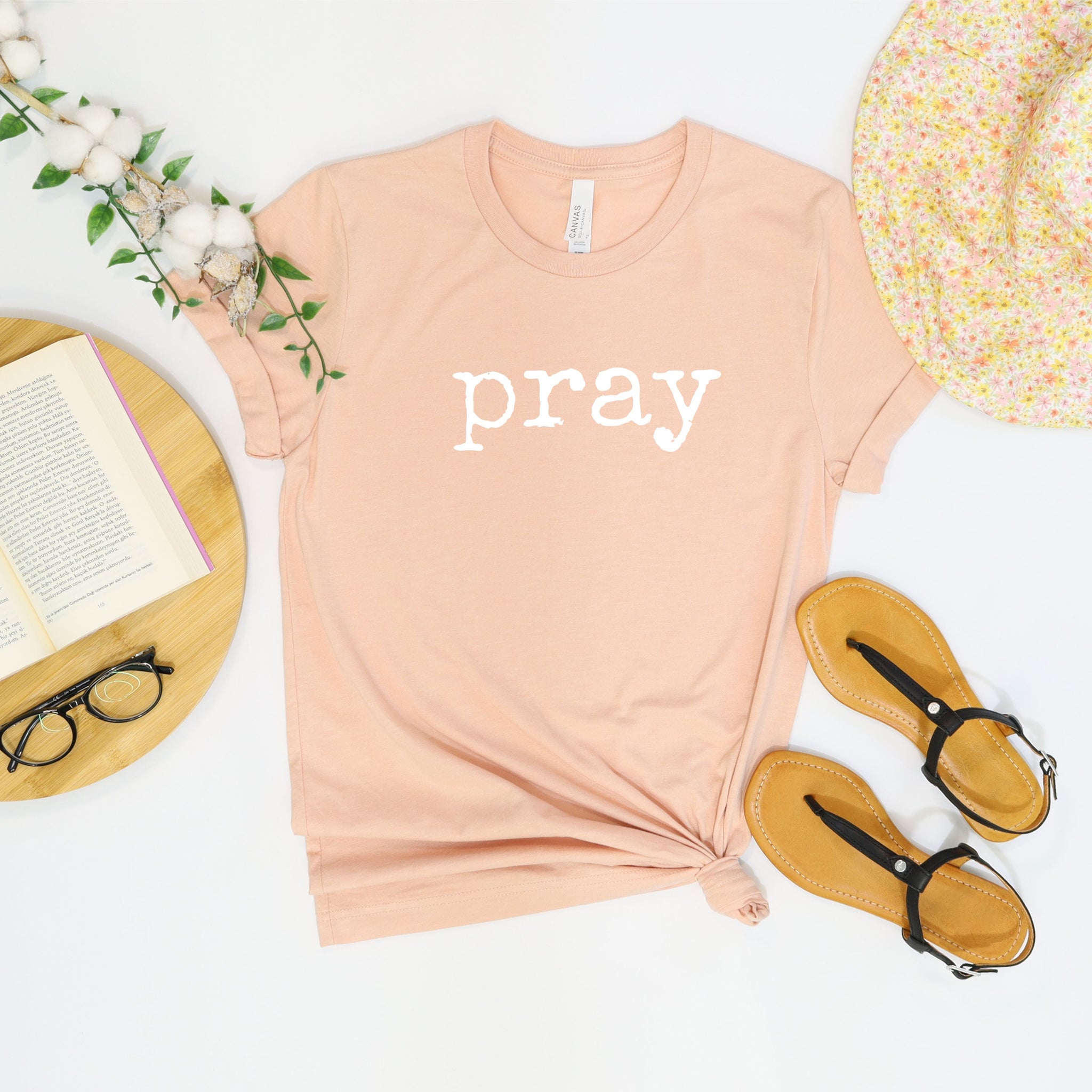 Pray T-shirt Peach Pink Short Sleeve