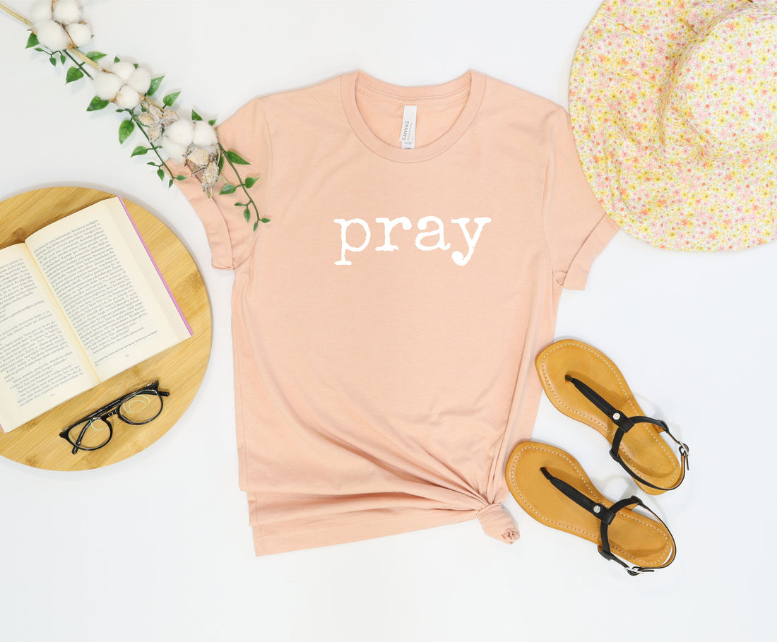 Pray T-shirt Peach Pink Short Sleeve