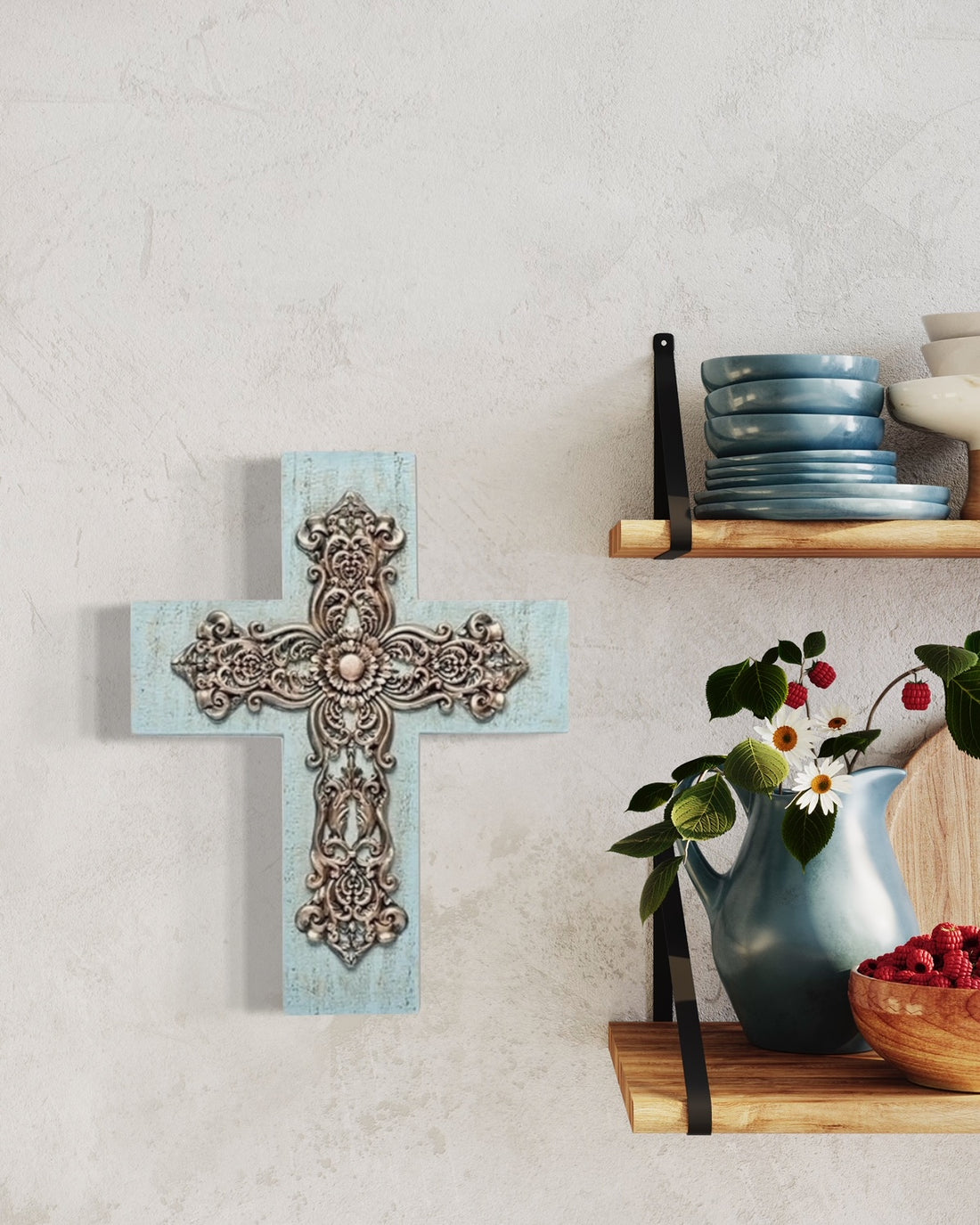 blue cross, rustic wall cross, farmhouse wall cross, rustic blue distressed cross, elegant wall cross, baby baptism boy gift, catholic gifts, christian gifts, confirmation gift boy, engagement gift christian, wedding gift christian catholic, newborn boy gift, catholic gift boy