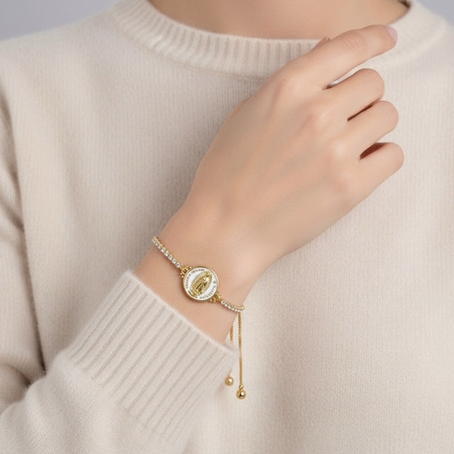 Our Lady of Guadalupe Crystal Pendant Adjustable Bracelet