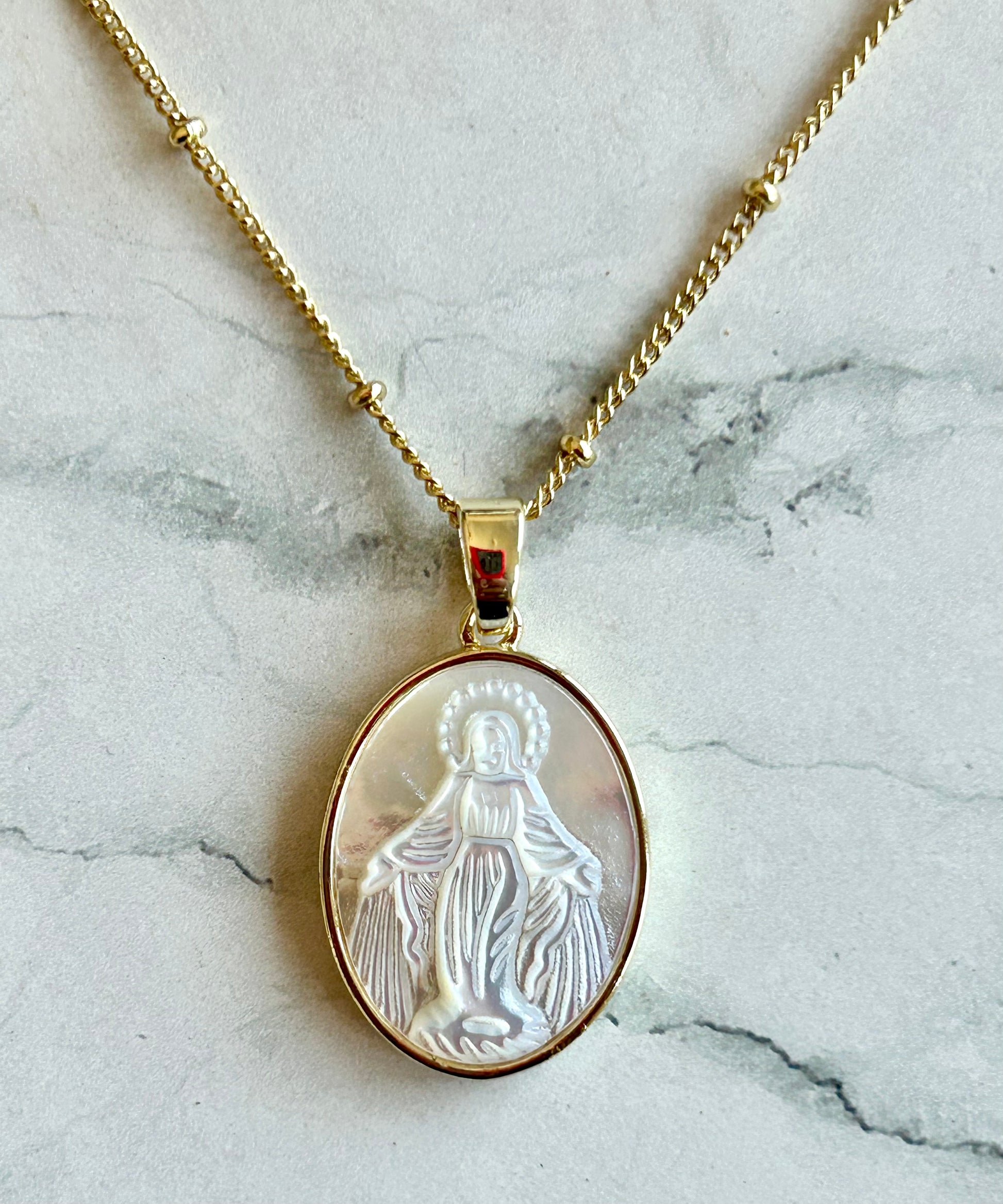 Virgin Mary Pendant Necklace with shell background and  oval shape Virgin Mary Pendant necklace, catholic jewelry, catholic necklace, catholic gifts, catholic gift