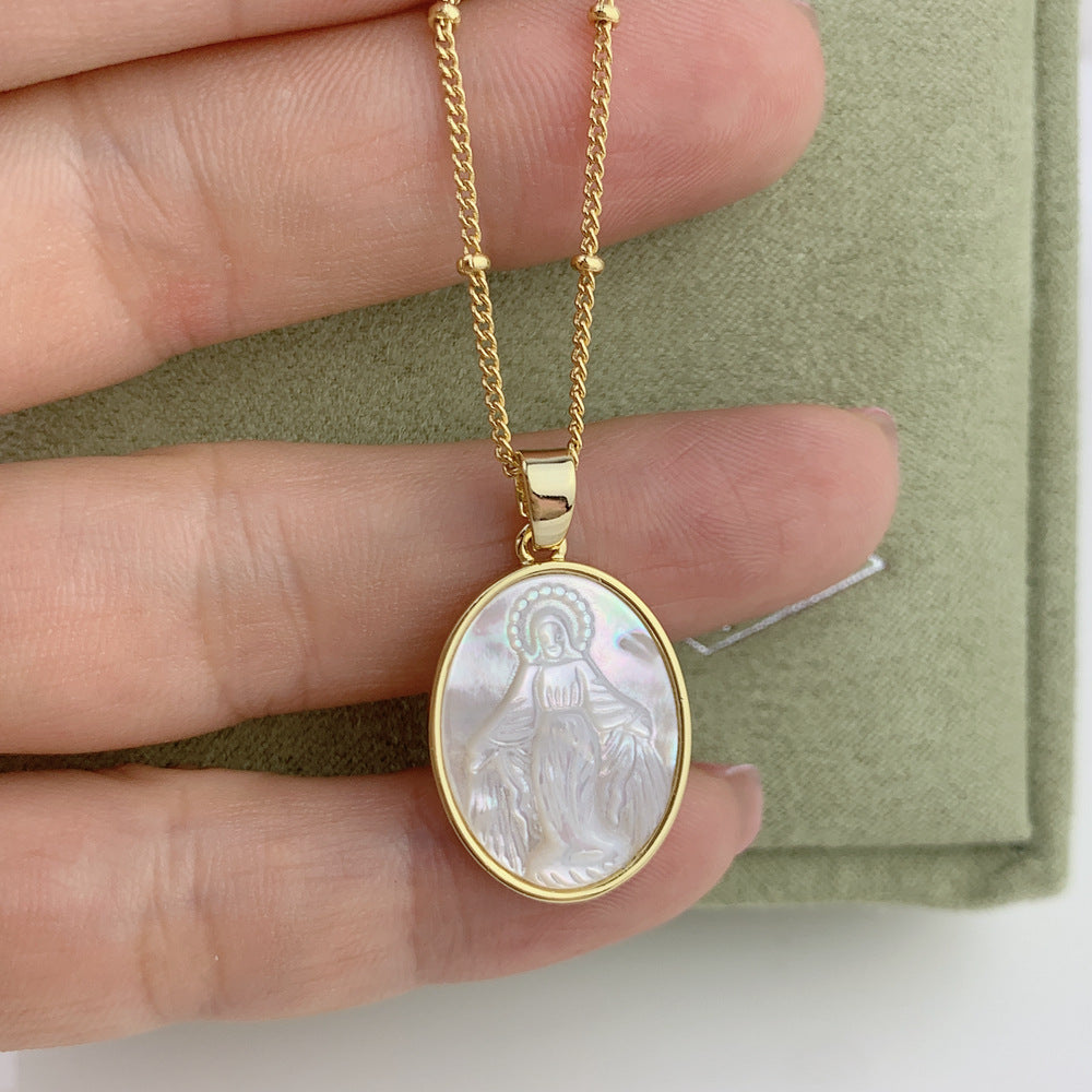 Shell Mother Mary Pendant Necklace