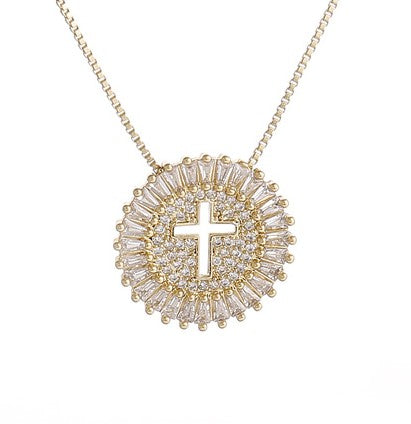 Cubic Zirconia Cross Pendant Necklace Gold, catholic jewelry, catholic cross necklace, catholic gift, catholic gifts, catholic pendant necklace