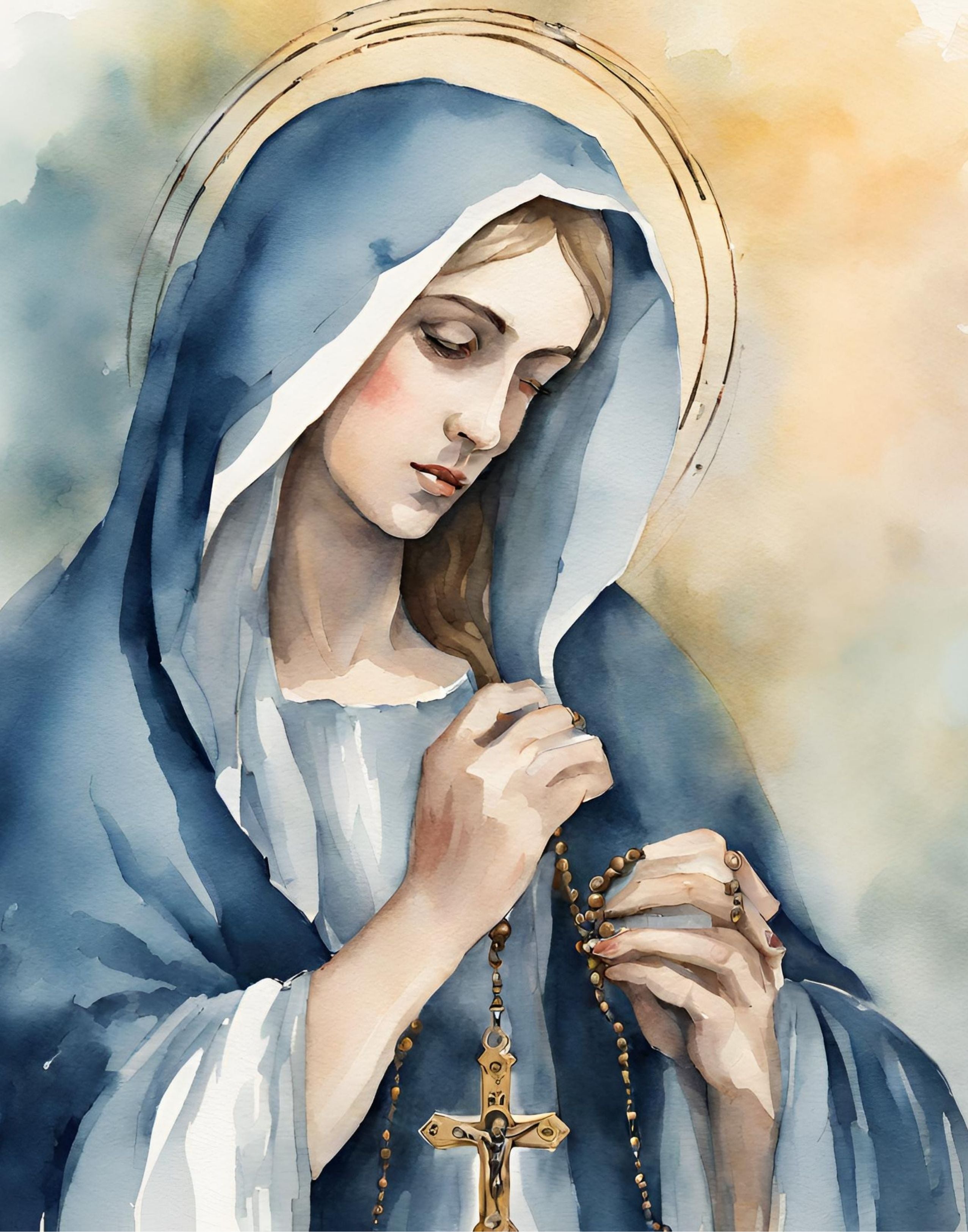 Our Lady of the Rosary Watercolor Digital Download 8x10 Printable