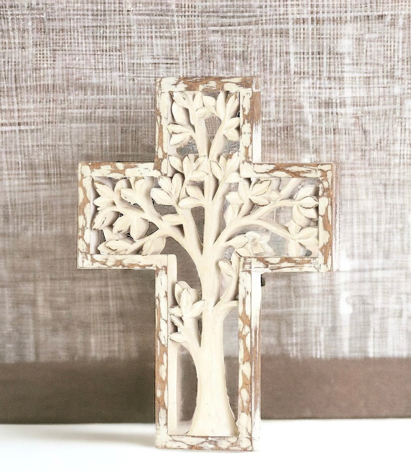 DECORATIVE WALL CROSS, large, penny tree 2024 of life, wooden, hand made, original, one of a kind