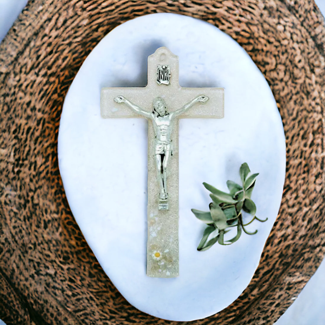 Italian Murano Glass Handmade Crucifix Wall Cross, flower cross, Italian cross, Italian Crucifix, baptism gift, baptismal gift, christening gift, easter gift, lent, catholic gifts, christian gifts, catholic gifts for her, handmade crucifix, small wall crucifix, glass crucifix