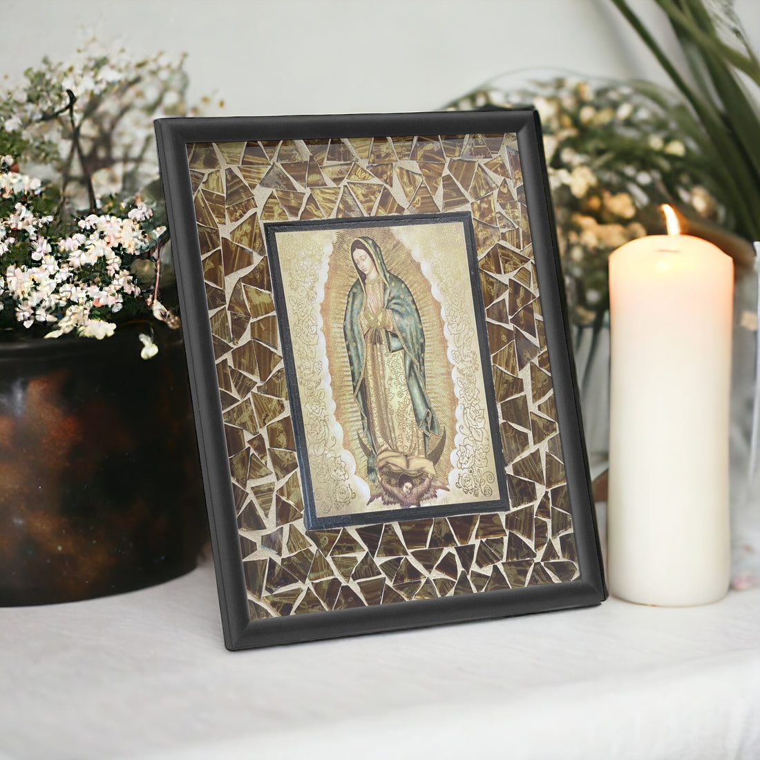Our Lady of Guadalupe Mosaic Art Catholic Art Catholic Home Decor Framed Virgin Mary, caatholic art, catholic painting, catholic wall decor, virgin mary art, virgin mary picture, virgin mary mosaic, st mary art, st mary painting