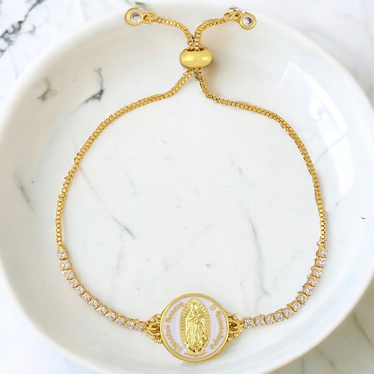 Mother Mary Crystal Pendant Adjustable Gold Bracelet, catholic jewelry, catholic necklace, catholic gifts, catholic gift, catholic bracelet