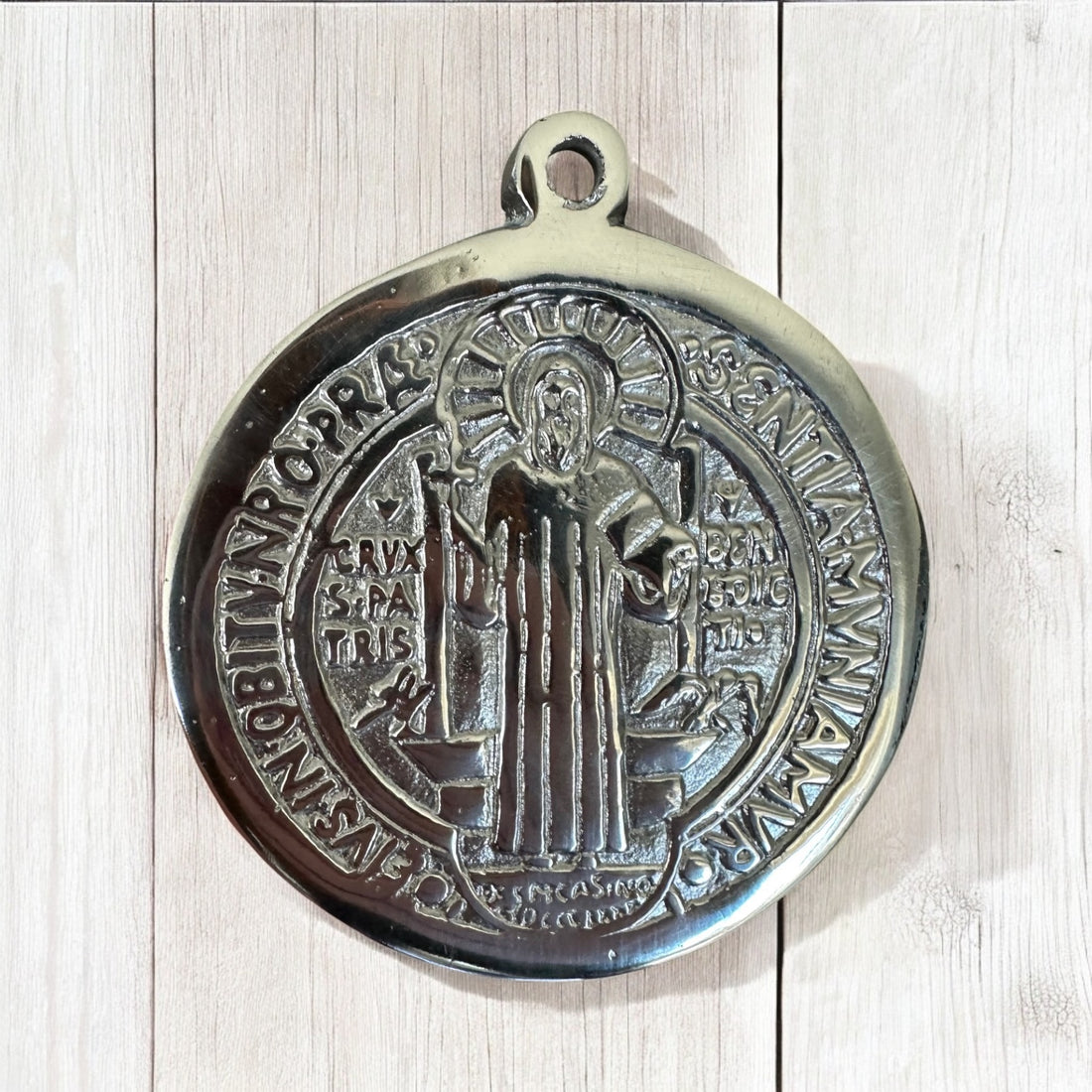 2 Sided St. Benedict Solid Pewter Wall Medallion (Small 4")