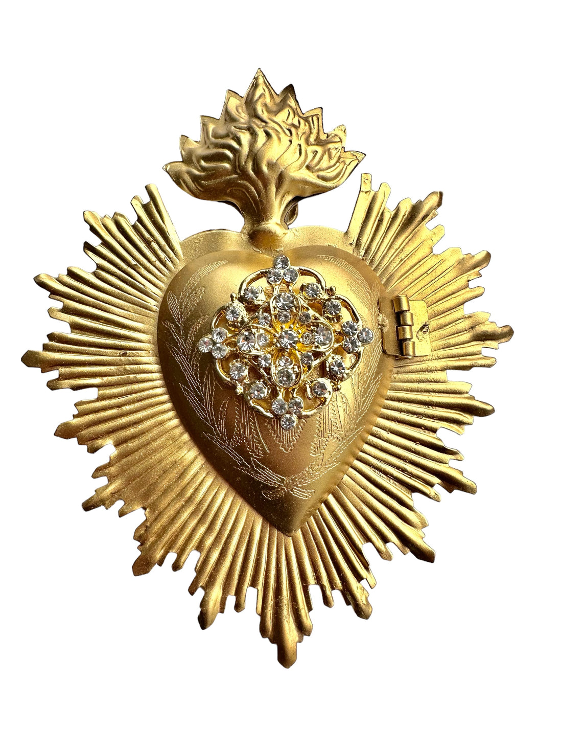 Sacred Heart, Catholic gifts, christian gifts, embellished, gold heart, gold locket, prayer box, gold ornament, heart of jesus, Lent gift, Easter gift