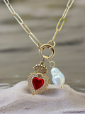 Sacred Heart Mother of Pearl Paper Clip Chain Necklace