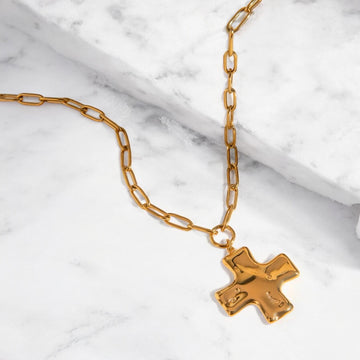 18K Gold Hammered Cross Necklace