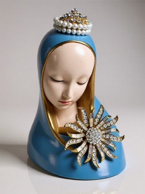 vintage virgin mary bust, mary figurine, porcelain mary statue, catholic gift, one of a kind mary, embellished mary, christian gifts, our lady of guadalupe, our lady of lourdes, our lady of fatima, catholic gift for her, baptism gift