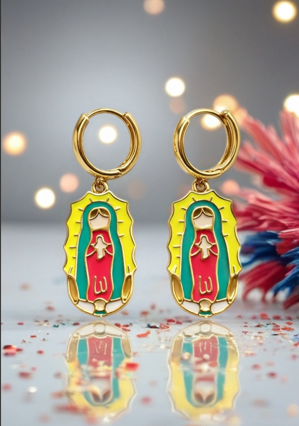Virgin Mary Children's Earrings 18K Gold