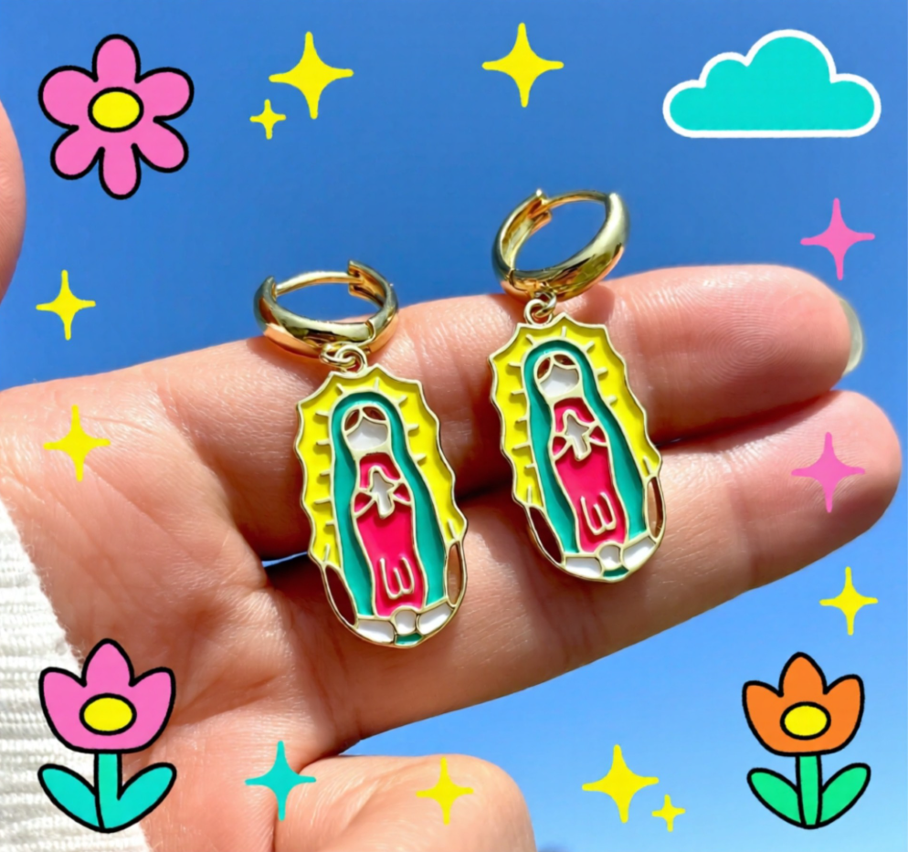 Children's catholic christian dangle earrings, our lady of guadalupe earrings, kid's dangly earrings, virgin mary earrings, first communion gift girl, st mary earrings, gold earrings girl, catholic gifts, catholic gift girl, first communion gifts, children's christian jewelry, children's catholic jewelry