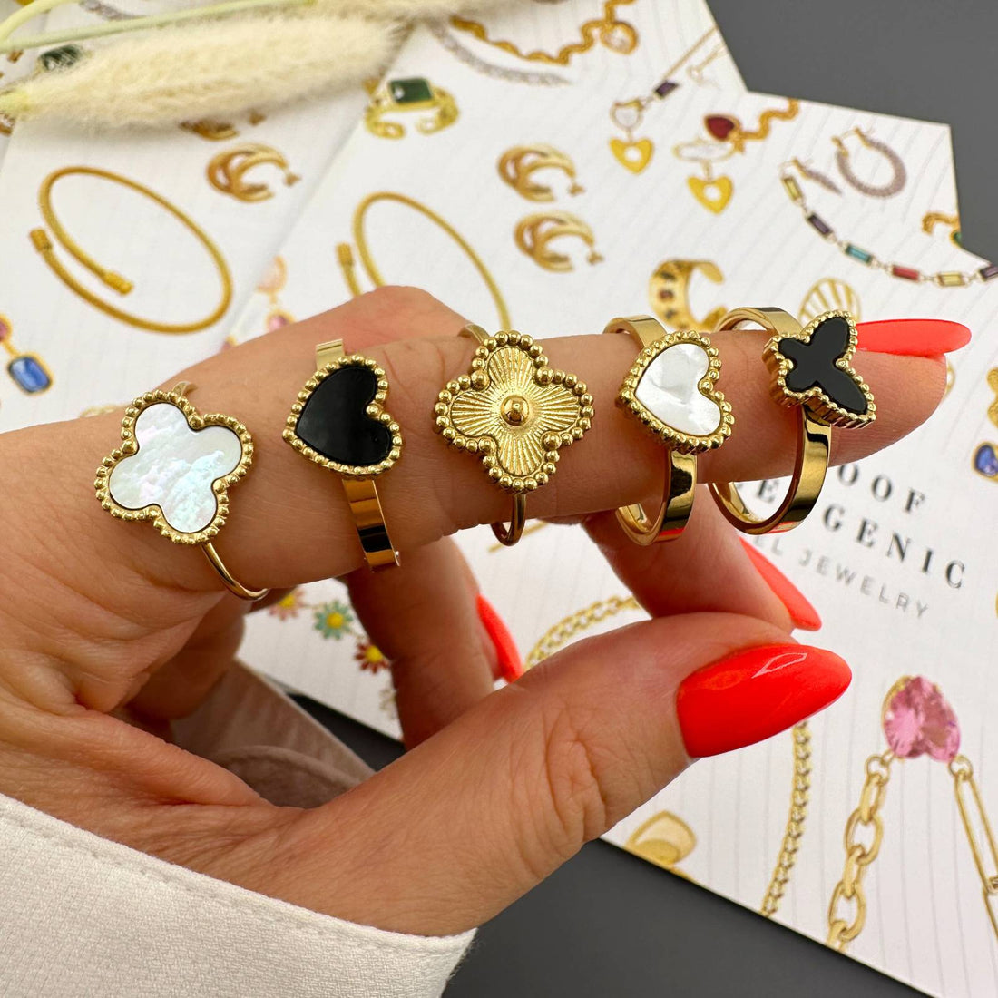 Dainty Gold Cross Clover Ring Adjustable