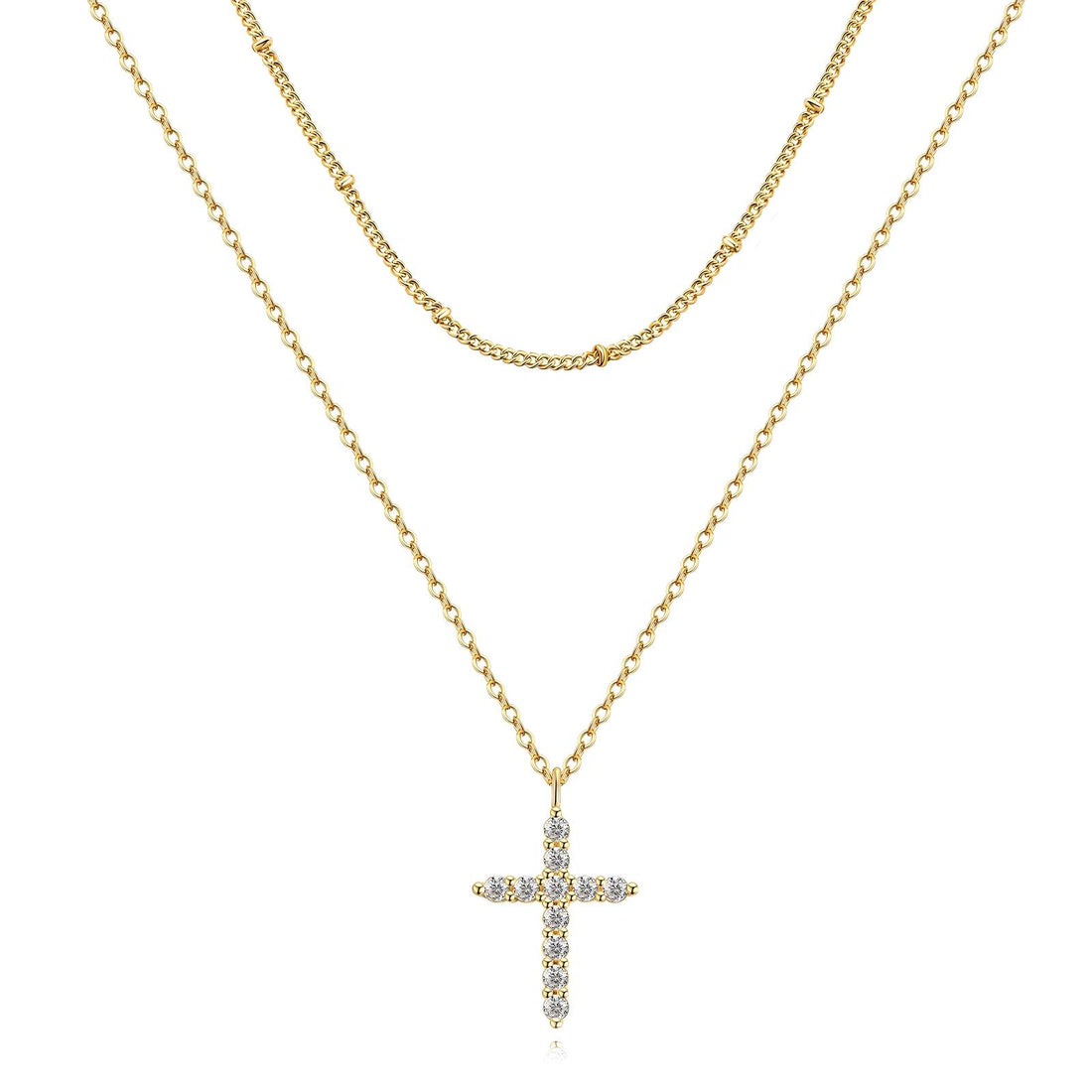 Dainty Gold Layered Layering Necklace Diamond Cross