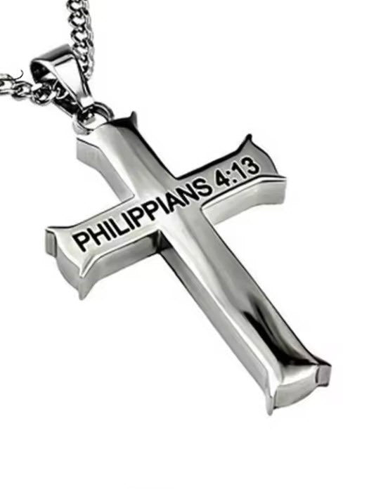 Philippians 4:13 Bible Verse Men's Cross Necklace