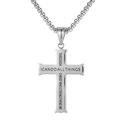 Philippians 4:13 Bible Verse Men's Cross Necklace