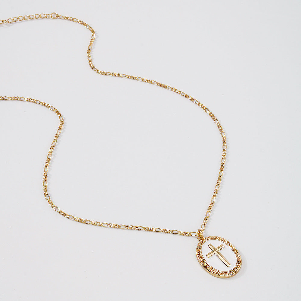 Gold Oval Cross Pendant Necklace, Catholic Jewelry, Christian Jewelry, Gold Cross Necklace